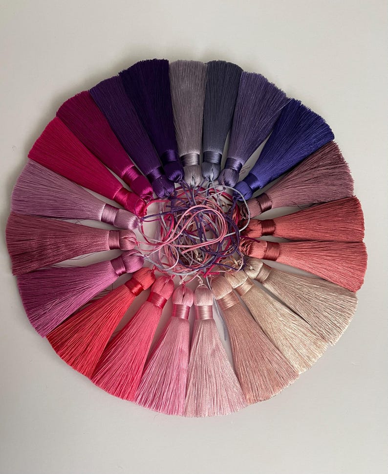 Handmade fine threads tassels, High quality tassels with cord, 8cm silky tassels, Mala tassels, cushion tassels, 8cm rayon silk tassels image 6