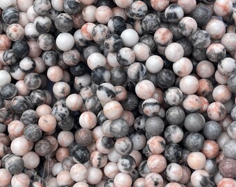 thumbnail image 2 of Natural Matte Pink Zebra Jasper Round Loose Beads - 4/6/8/10/12mm - 15.5" Strand AYZ1 2 of 6