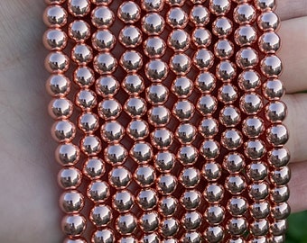 Rose Gold hematite beads, round beads, 6mm 8mm 1 strand 15"