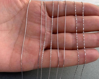 0.7mm 925 sterling silver white gold plated chain, silver chain necklace, 40 cm chain, 45cm chain, ready to use chain, dainty chain