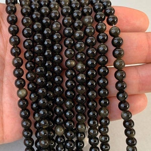 Goldene Obsidianperlen, Perlen, Edelsteinperlen, lose Perlen, Mala-Perlen, 6 mm, 8 mm, 10 mm, 1 Strang 15 Zoll Bild 1