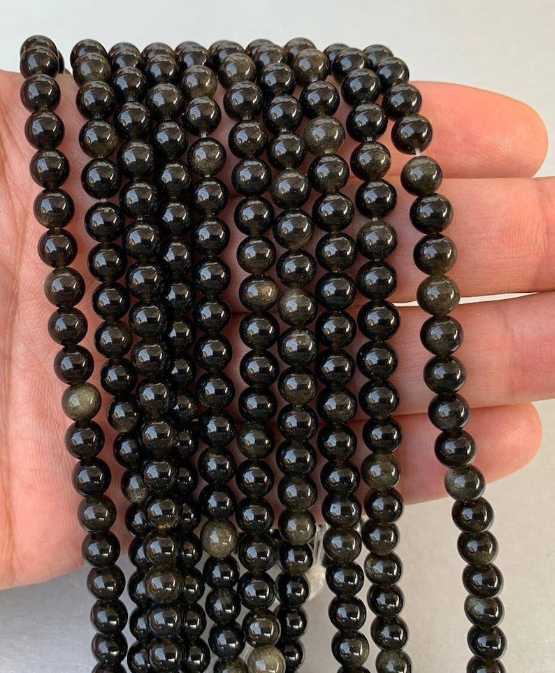 Goldene Obsidianperlen, Perlen, Edelsteinperlen, lose Perlen, Mala-Perlen, 6 mm, 8 mm, 10 mm, 1 Strang 15 Zoll Bild 1