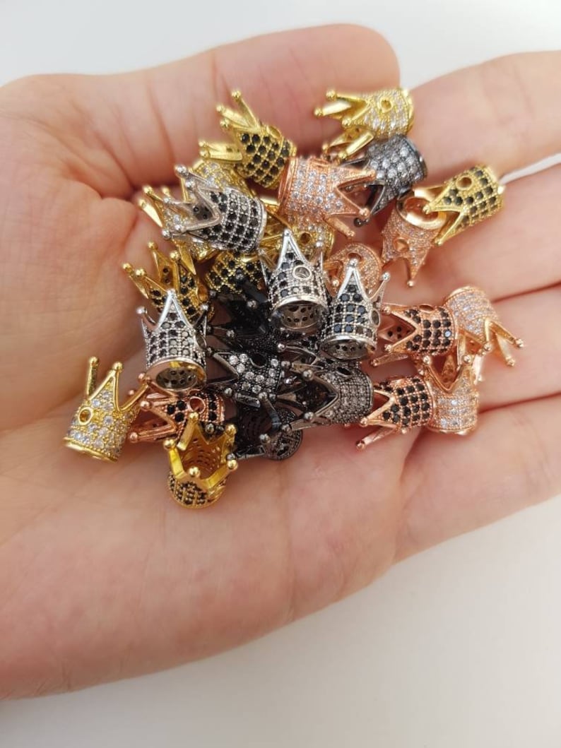 Gold plated micro pave cubic zirconia crown charm 10 mm crown beads crown pave beads crown charm crown beads charm