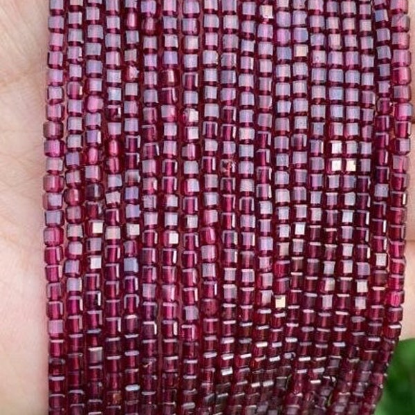 Garnet Cube Beads, Small Gemstone Beads, Garnet beads 2.5mm 1 strand 15”