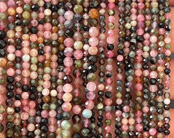 Small Faceted Tourmaline beads, Small Gemstone Beads, 2mm, 3mm, 4mm Tourmaline beads, 1 strand 15”