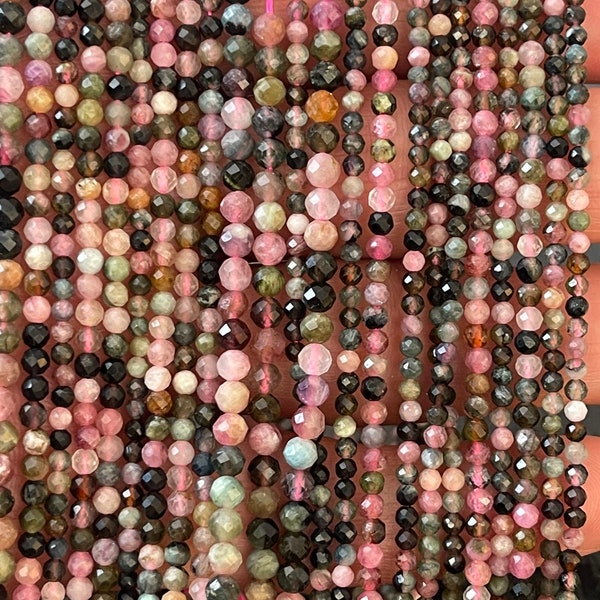 Small Faceted Tourmaline beads, Small Gemstone Beads, 2mm, 3mm, 4mm Tourmaline beads, 1 strand 15”