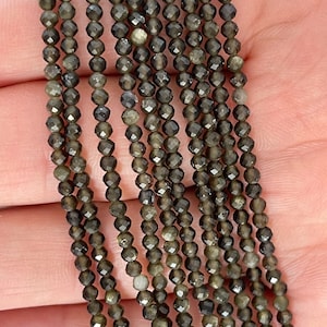 Small Faceted Golden Obsidian beads, Small Gemstone Beads, 2mm, 3mm, 4mm Golden Obsidian beads, 1 strand 15”