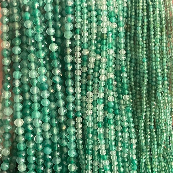 Piccole perline di agata verde sfaccettata, piccole perline di pietre preziose, perline di agata verde da 2 mm, 3 mm, 4 mm, 1 filo 15"