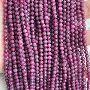 Small Faceted Ruby beads, Small Gemstone Beads, 2mm, 3mm, 4mm Pink Ruby beads, 1 strand 15”