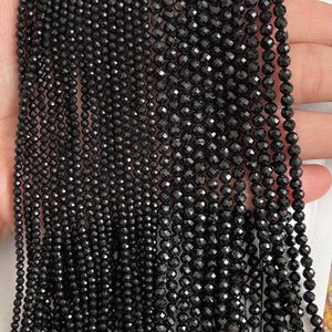 Small Faceted Black Tourmaline beads, Small Gemstone Beads, 2mm, 3mm, 4mm Black Tourmaline beads, 1 strand 15”