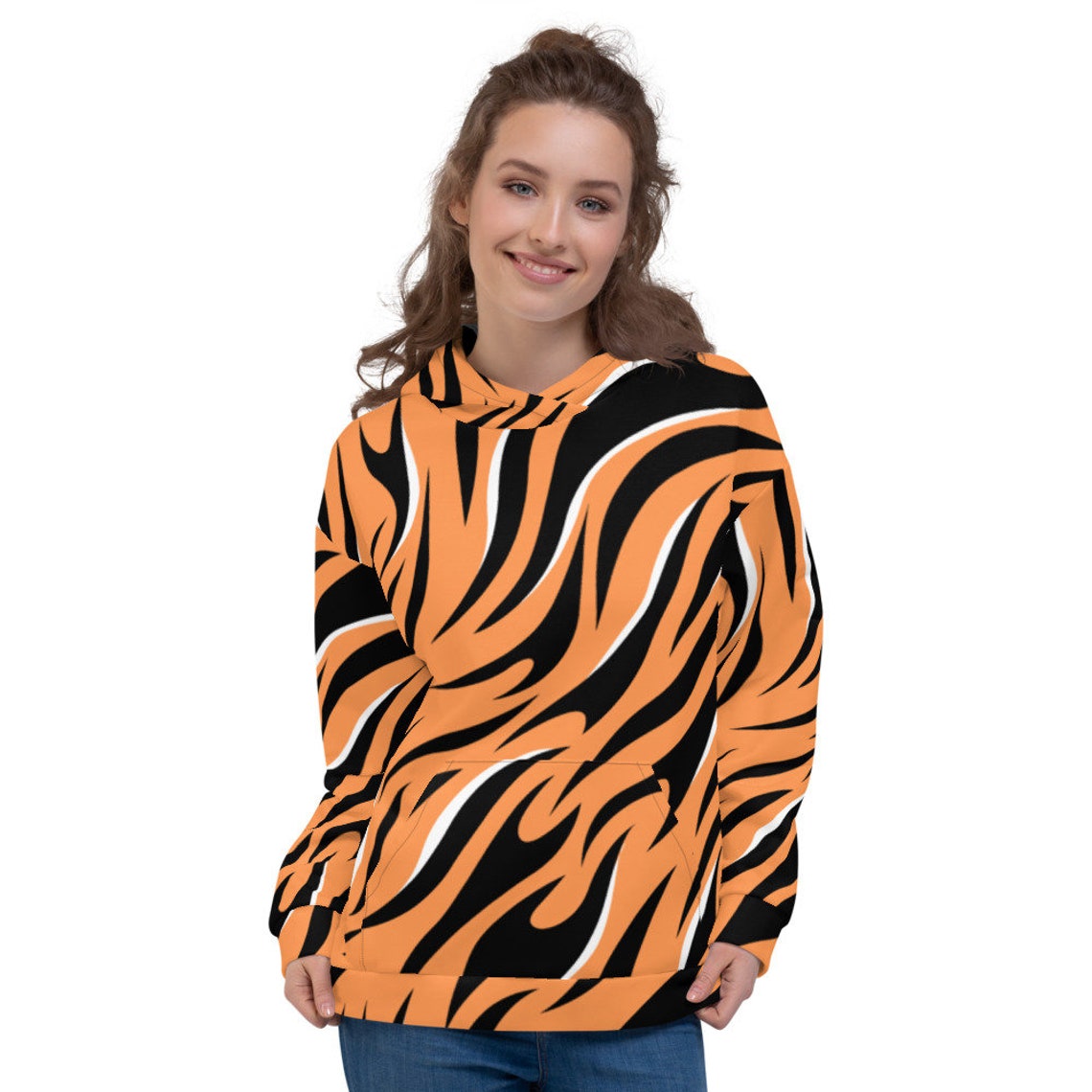 Tiger Stripe All Over Print Hoodie Tiger Pattern Graphic Etsy