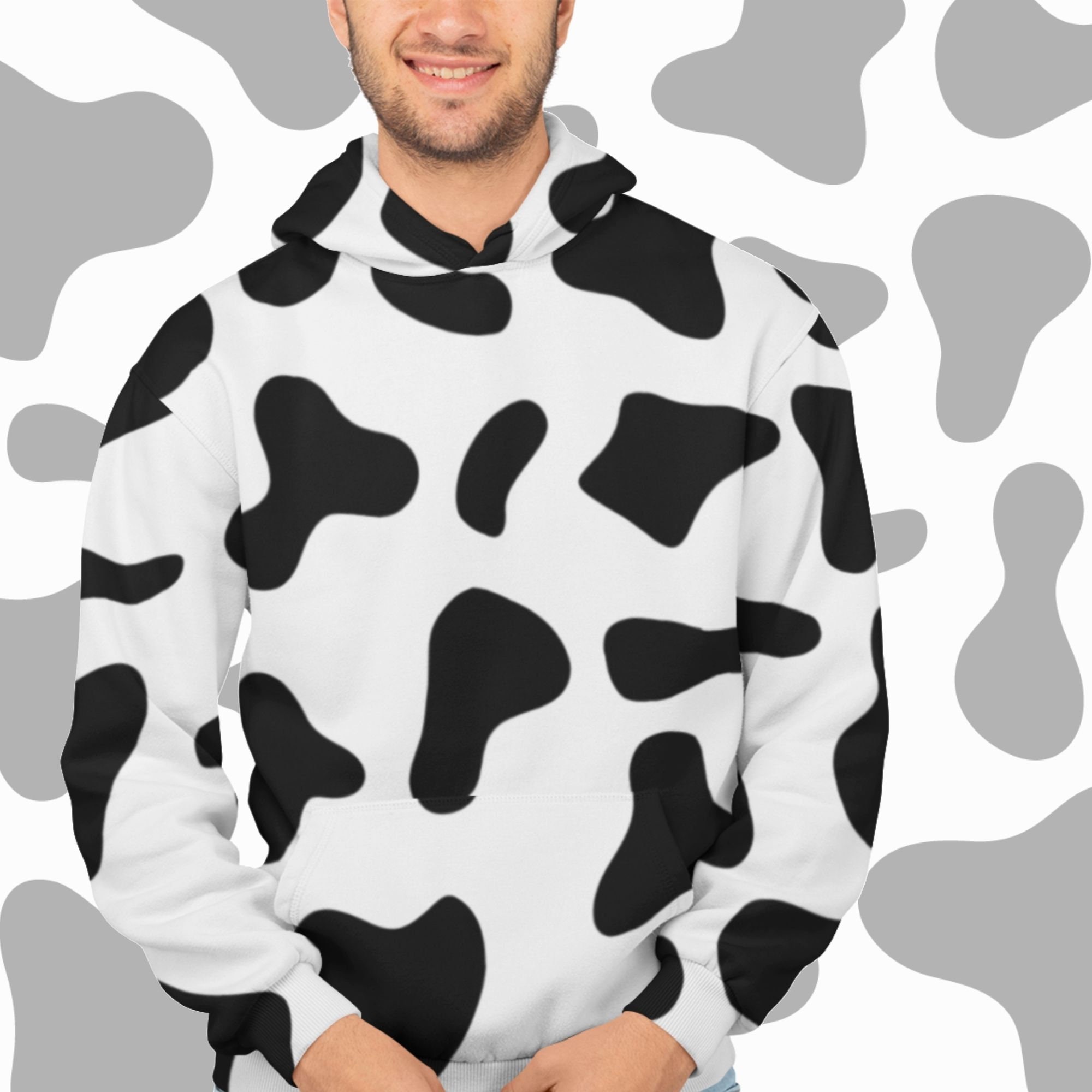 Kleding Gender-neutrale kleding volwassenen Hoodies & Sweatshirts Black and White Cow Print Hoodie Sweatshirt Cow Costume idea 