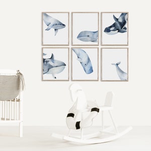 Whale Animal Prints · Set of 6 · Ocean Sea Nursery Theme · Whale Printable · Sea Nautical Nursery Decor · DIGITAL FILES