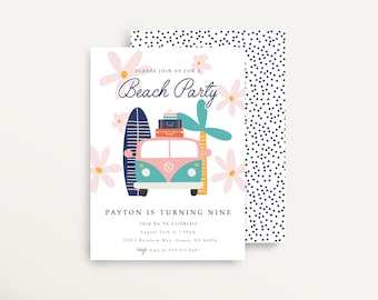 Girl Beach Party Birthday Invitation, Evite Ocean Birthday Invitation Template, Boho Beach Invitation | Groovy Beach Invitation