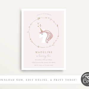 Unicorn Invitation, Modern Unicorn Invite, Unicorn Birthday Invite, Simple Unicorn Decor, Corjl image 1