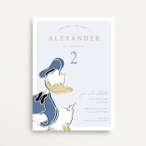 Duck Invitation, Inspired Donald Duck Printable Invitation, Modern Duck Invitation, Donald, Birthday, Duck Decor, Instant Download