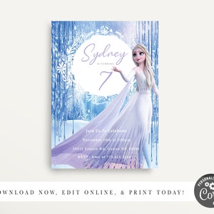 Frozen 2  Invitation, Modern Frozen  Invite, Frozen Birthday Invite, Simple Frozen Decor, Frozen 2, Anna, Elsa, Corjl