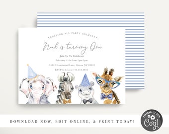 Party Animal Birthday Party Invitation • INSTANT DOWNLOAD • Safari Jungle Animal Birthday Invite • Printable, Boy Party Animal Invite