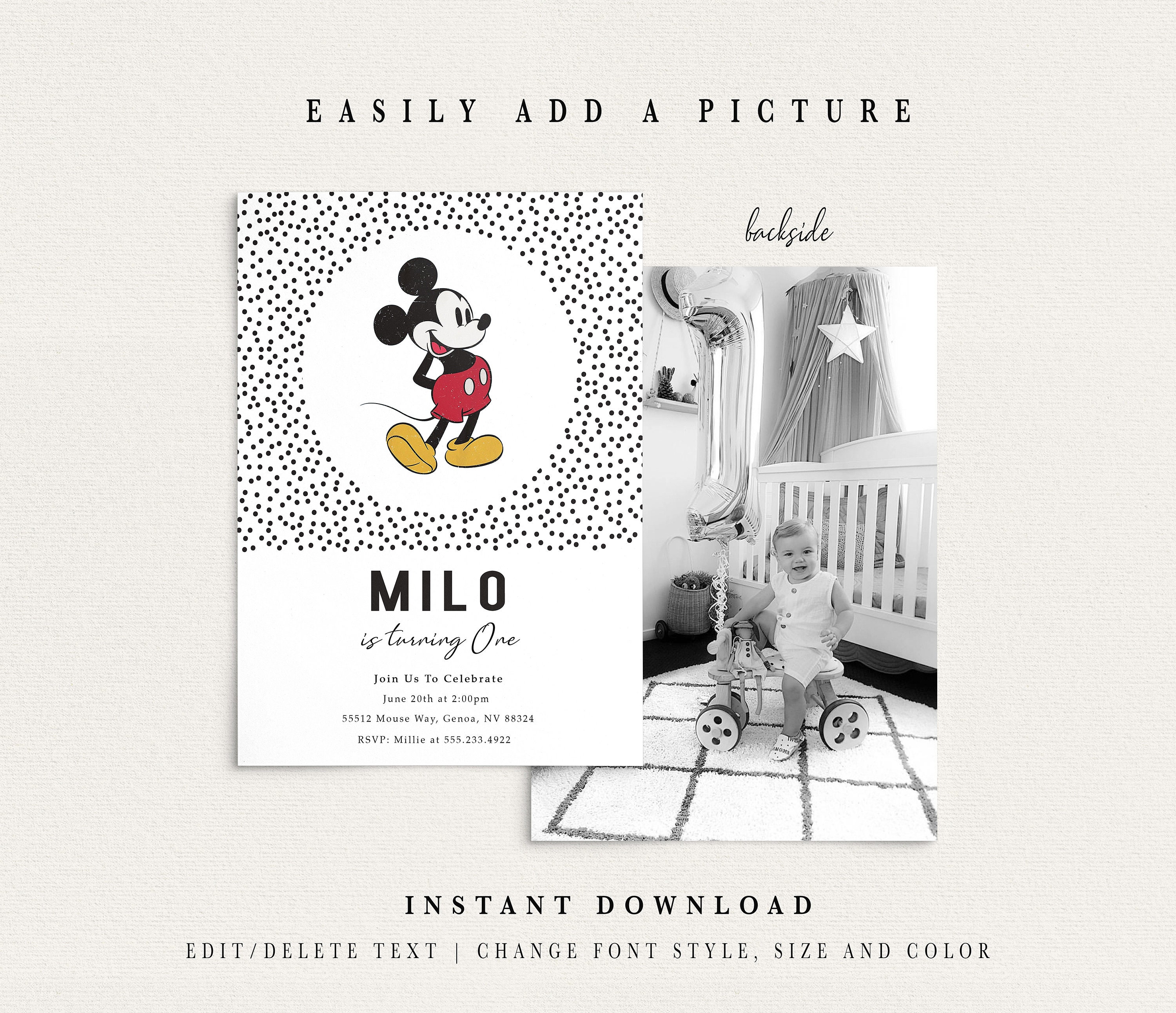 Mickey Mouse Invitation Printable Mickey Invitation Modern - Etsy