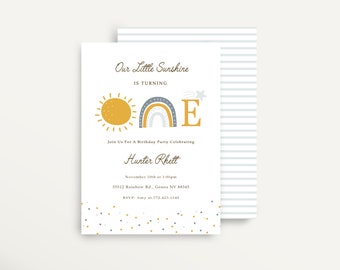 Rainbow Sunshine Birthday Invitation, Boy Rainbow Birthday Invites, Rainbow Party, Sunshine Invitation, Boho Sun, Boho Rainbow