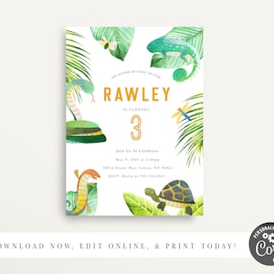 Modern Animal Encounter Birthday Party Invitation, Reptile Amphibian Party Invite, Herpetology Party Invitation, Reptile Instant Download