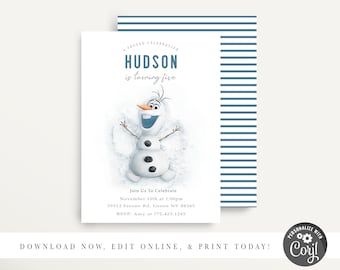 Invitación de Olaf de Frozen 2, Invitación moderna de Frozen, Invitación de cumpleaños de Olaf, Decoración sencilla de Frozen, Frozen 2, Anna, Elsa, Olaf, Corjl