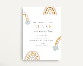 BohoParty Invitation, Rainbow Birthday Party, Pastel Birthday Invite, Boho Rainbow Invitation, Birthday Invite, Modern