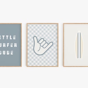 Rad Little Surf Dude Smiley Peace Sign Gallery Wall Set of 3 Downloadable Prints, Boy Room Decor, Kids Room, Quote Play Wall Art, Printable