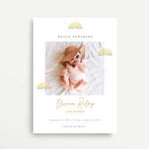 Plantilla de anuncio de nacimiento de bebé Niña - Anuncio de recién nacido - Anuncio de nacimiento de niña - Anuncio de nacimiento con foto - Plantilla de bricolaje - Corjl