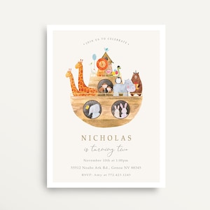 Noahs Ark Birthday Invitation, Noahs Ark Baby Shower, Modern Noahs Ark, Simple Noah&#39;s ark