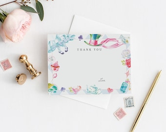 Alice in Wonderland Inspired Thank You Card, Rabbit, Mad, Hatter, Alice, Birthday, Modern