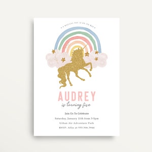Rainbow Unicorn Invitation, Rainbow Birthday Party, Pastel Birthday Invite, Unicorn Invitation, Birthday Invite, Modern