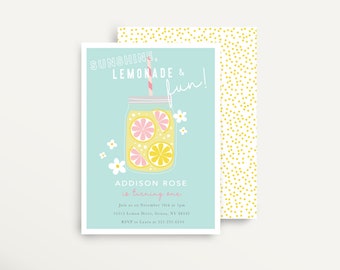 LEMONADE First birthday invitation Pink lemonade birthday invitation Lemons Sunshine Lemonade and fun invitation ONE Floral