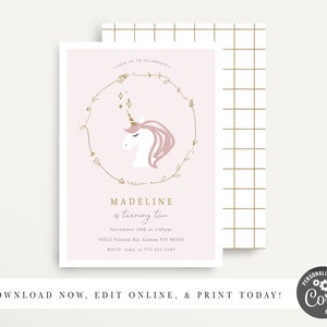 Unicorn Invitation, Modern Unicorn Invite, Unicorn Birthday Invite, Simple Unicorn Decor, Corjl image 2