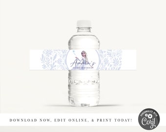Frozen 2  Water Bottle Labels, Modern Frozen bottle wraps, Frozen 2 Birthday, Anna, Elsa, Corjl, Water Bottle Labels