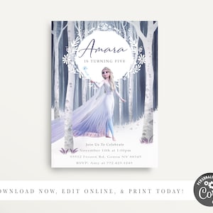 Frozen 2  Invitation, Modern Frozen  Invite, Frozen Birthday Invite, Simple Frozen Decor, Frozen 2, Anna, Elsa, Corjl