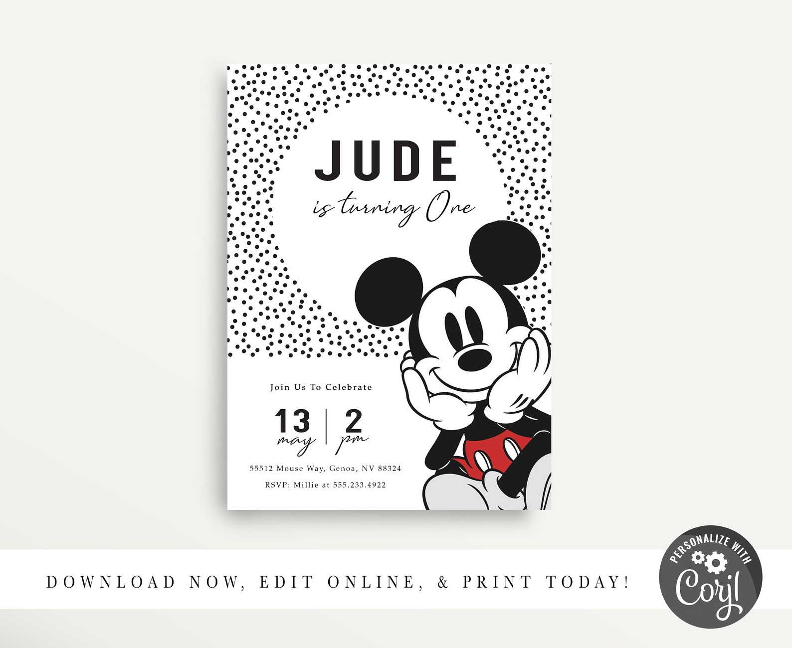 Mickey Mouse Invitation Printable Mickey Invitation Modern | Etsy