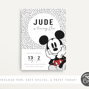 Mickey Mouse Invitation, Printable Mickey Invitation, Modern Mickey Mouse Invitation, Mickey Mouse Birthday, Mickey Decor, Instant Download