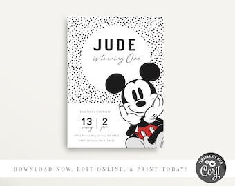 Micky Maus Einladung, Micky Maus Einladung, moderne Micky Maus Einladung, Micky Maus Geburtstag, Micky Dekor, Sofort Download