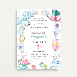 Alice in Wonderland Inspired Invitation, Rabbit, Mad, Hatter, Alice, Birthday, Modern