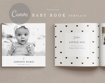 Sjabloon voor babyboeken | eBook-sjabloon | Canva-sjabloon | Modern babyboek | Afdrukbaar babyboek | Babyboek voor het eerste jaar | Harten | Kanva