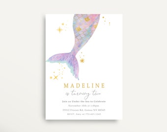Mermaid Birthday Invitation, Modern Mermaid Invitation, Mermaid Pastels, Mermaid Tail, Printable, Instant Download