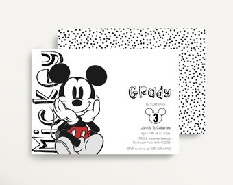 Moderne Mickey Mouse Einladung, Druckbare Mickey Einladung, Mickey Mouse Geburtstag, Mickey Dekor, Sofort Download