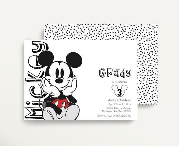 Modern Mickey Mouse Invitation, Printable Mickey Invitation, Mickey Mouse Birthday, Mickey Decor, Instant Download