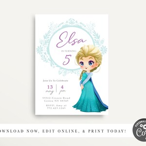 Convite de aniversário congelado da rainha da neve, convite para festa do castelo de gelo do inverno da princesa, convite para festa de floco de neve, impressão digital, você imprime DIY