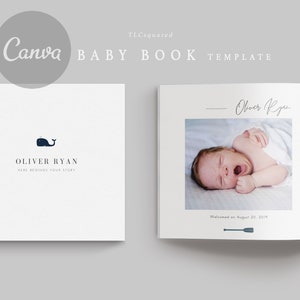 Junge Baby Buch Vorlage | eBook Vorlage | Canva-Vorlage | Modernes Babybuch | Druckbares Babybuch | Erstes Jahr Babybuch | Blüte | Leinwand