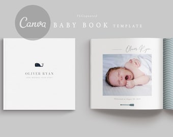 Jongen babyboek sjabloon | eBook-sjabloon | Canva-sjabloon | Modern babyboek | Afdrukbaar babyboek | Babyboek voor het eerste jaar | Bloesem | Kanva