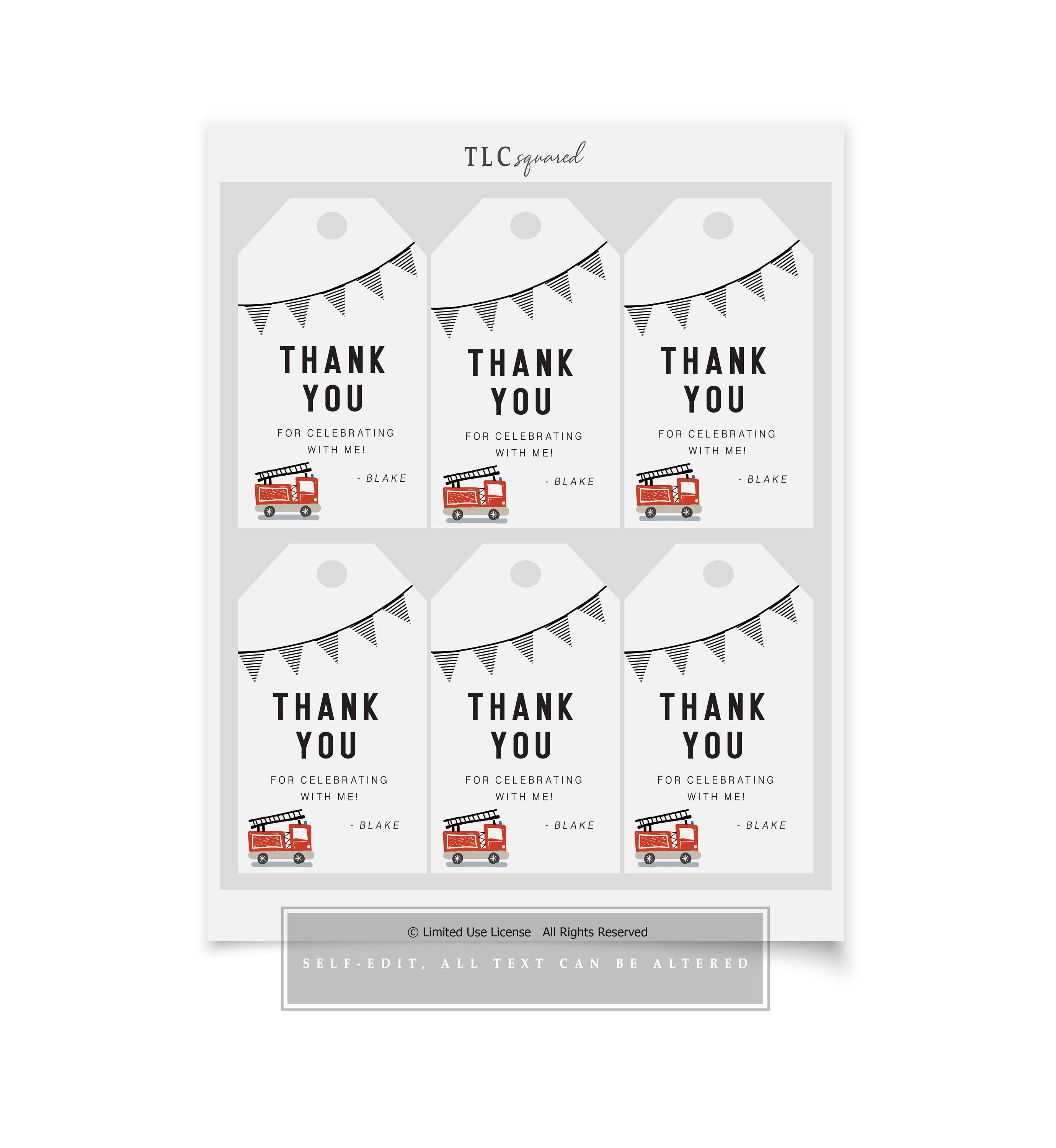 Firetruck Favor Tag Firetruck Birthday Gift Tag Firefighter - Etsy