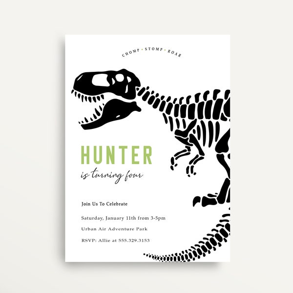 Let's Rawr Dinosaur Party Invite / Modern Birthday Invitation / Digital File / Simple Minimalist DIY | Dinosaur Birthday Invitation