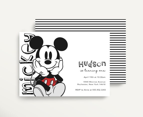 Modern Mickey Mouse Invitation, Printable Mickey Invitation, Mickey Mouse Birthday, Mickey Decor, Instant Download
